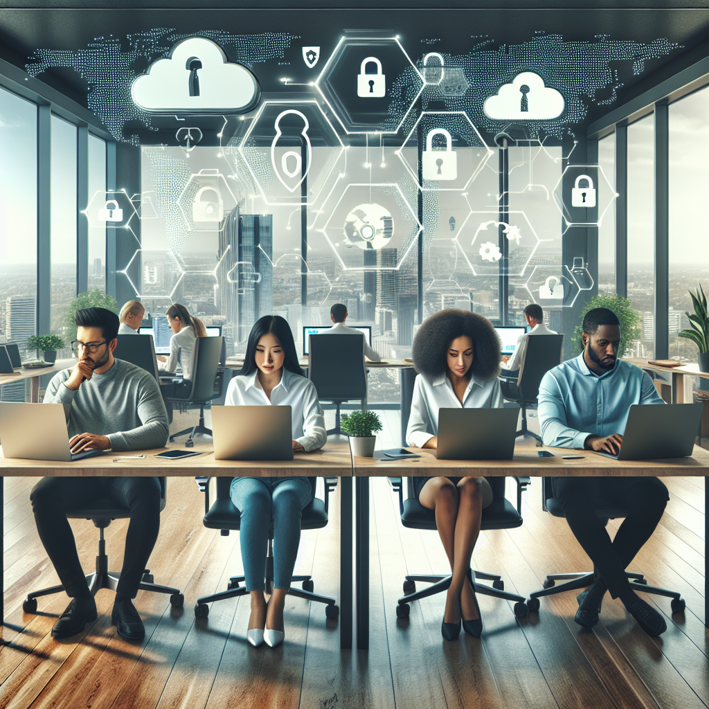Professionals studying cloud security certifications in a modern office
