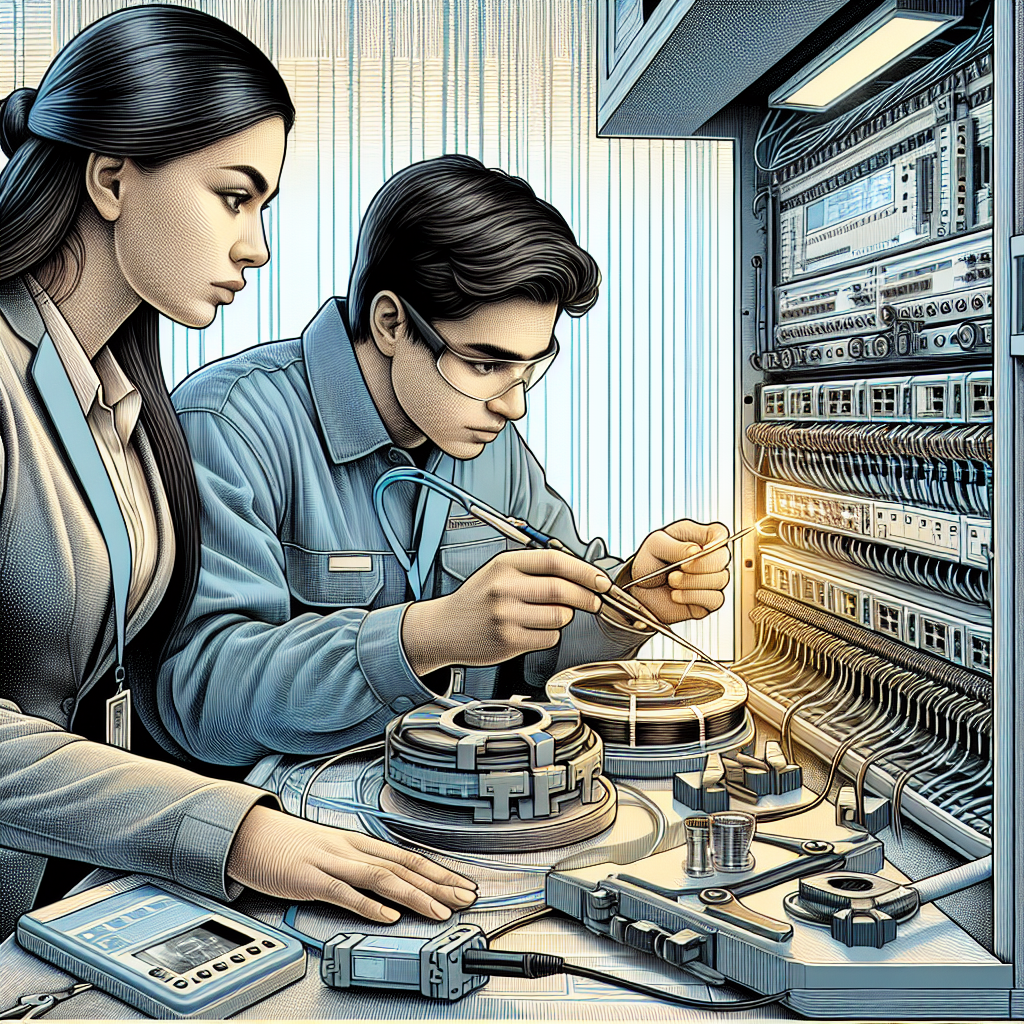 Technician performing fibre optic splicing during online training