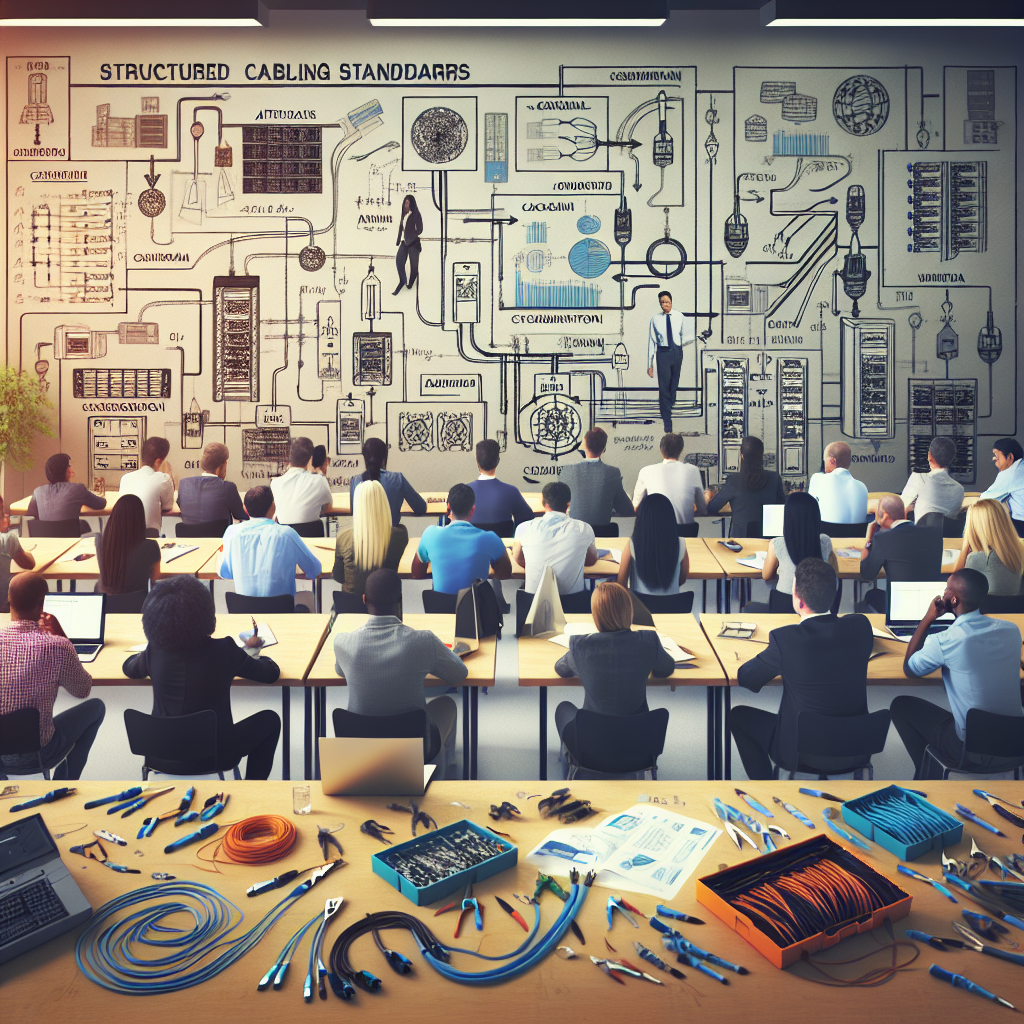 Installers in a classroom learning structured cabling standards